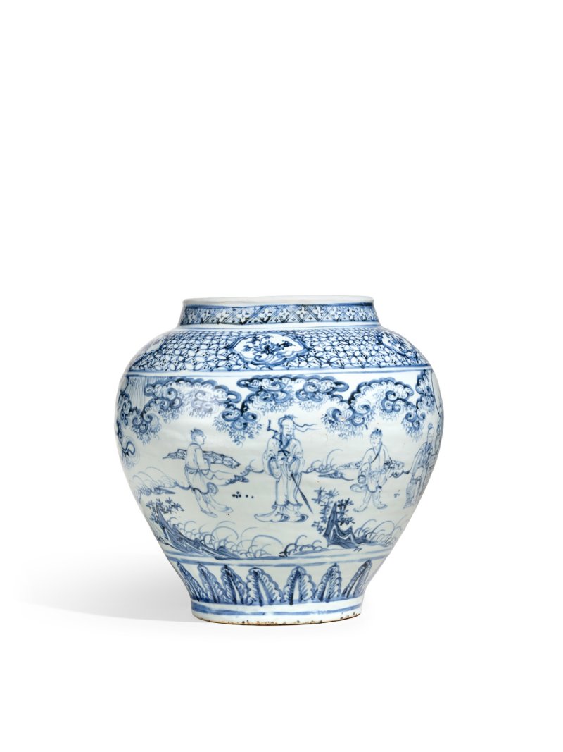A blue and white 'scholars’ jar, Ming dynasty, 15th century | 明十五世紀　青花琴棋圖罐 - 图3