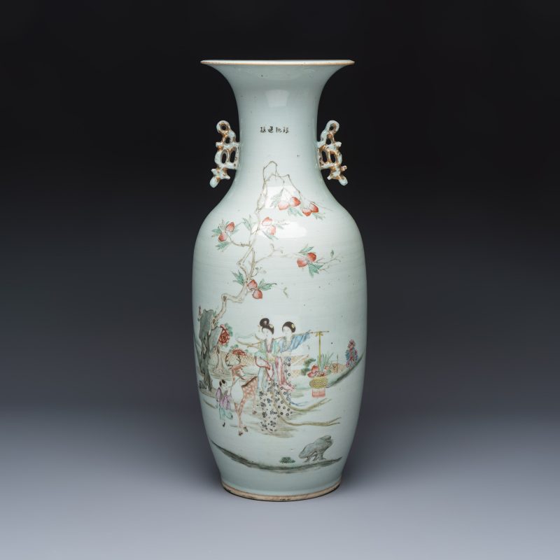 A Chinese famille rose vase and a qianjiang cai dish - 图2