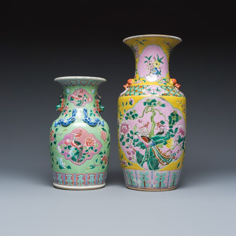 Three Chinese famille rose vases for the Straits or Peranakan market, one mounted as a lamp - 图8
