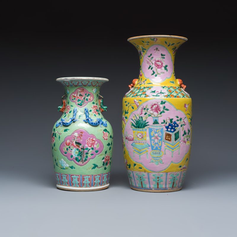 Three Chinese famille rose vases for the Straits or Peranakan market, one mounted as a lamp - 图10