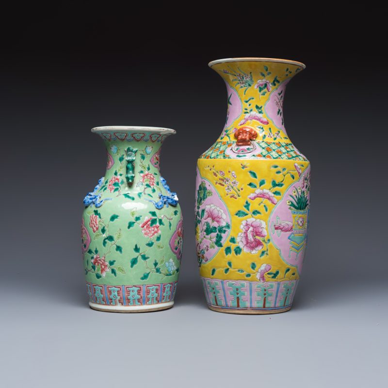 Three Chinese famille rose vases for the Straits or Peranakan market, one mounted as a lamp - 图9