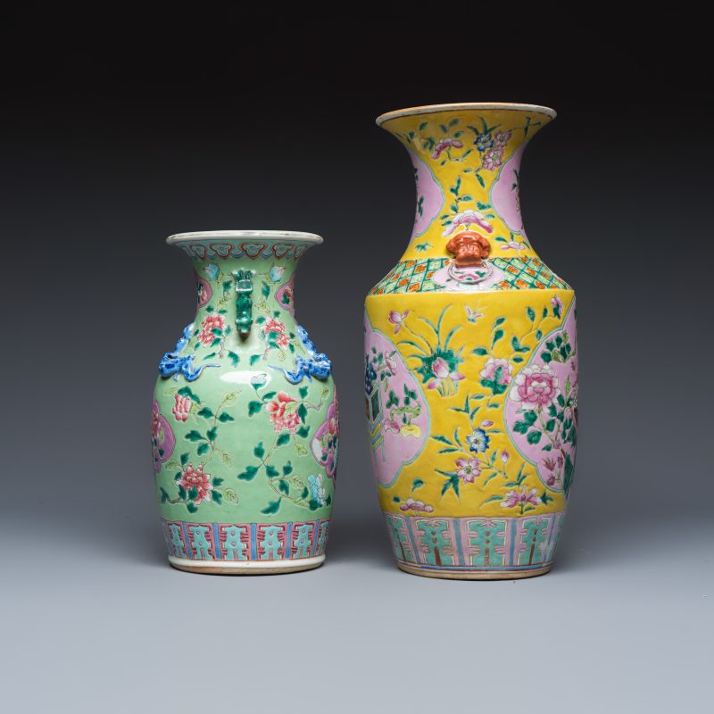 Three Chinese famille rose vases for the Straits or Peranakan market, one mounted as a lamp - 图11