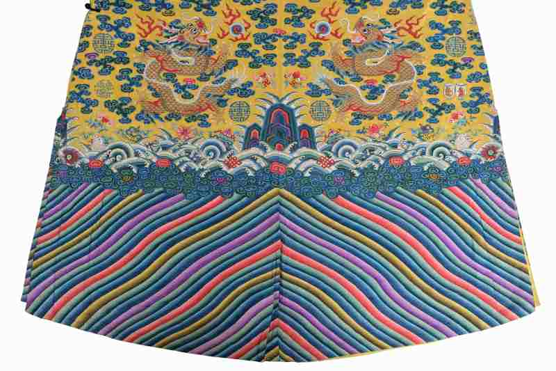 A rare yellow-ground silk kesi Twelve-Symbol semi formal dragon robe, Longpao - 图5