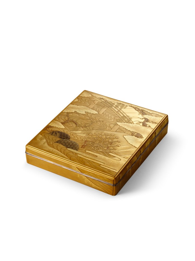 A lacquer suzuribako [writing box], Meiji period, late 19th – early 20th century | 柳橋水車蒔絵硯箱　明治時代　19世紀後半～20世紀前半