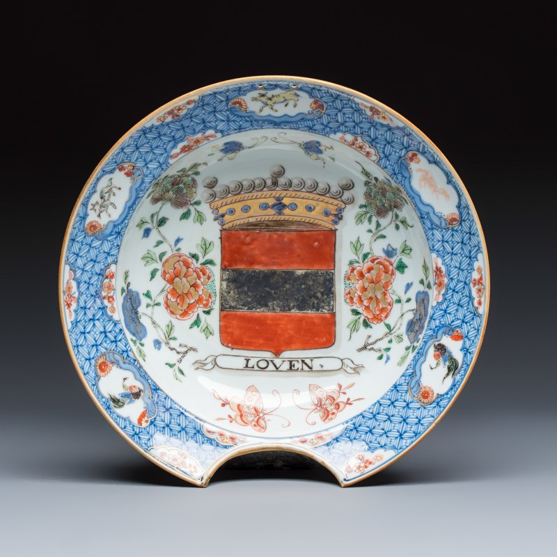 A Chinese verte-Imari 'Provinces' shaving bowl with the arms of Loven