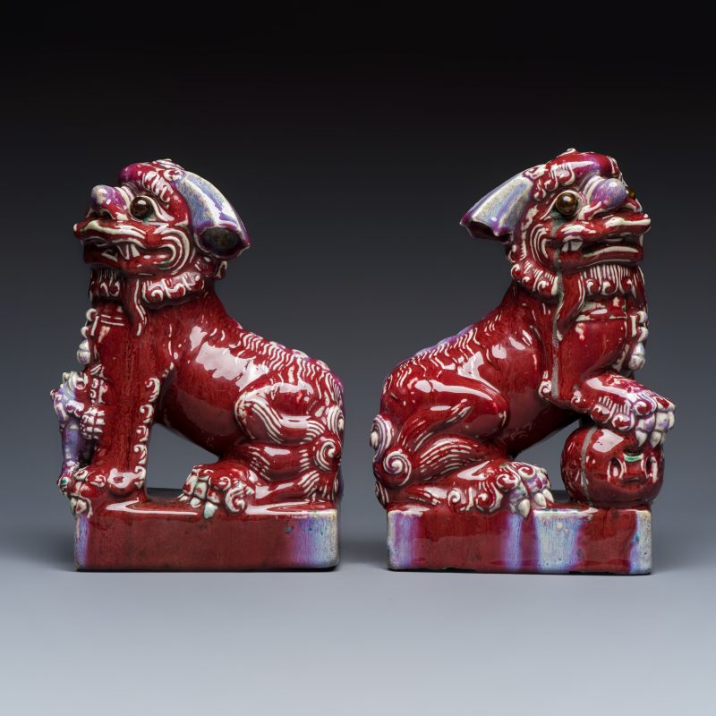 A pair of Chinese flambé-glazed models of Buddhist lions - 图5