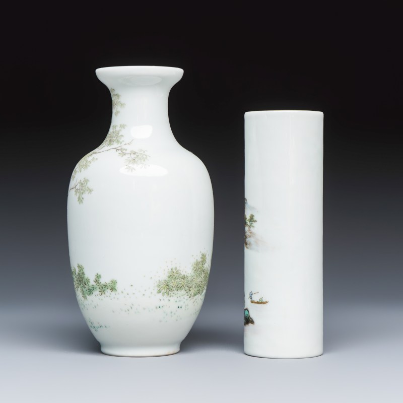 A Chinese famille rose vase and a qianjiang cai incense stick holder - 图3