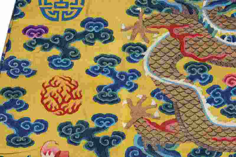A rare yellow-ground silk kesi Twelve-Symbol semi formal dragon robe, Longpao - 图18