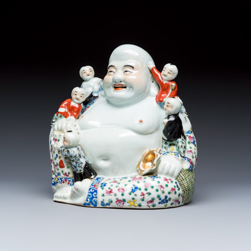 A Chinese famille rose Milefo Buddha with playing boys - 图1