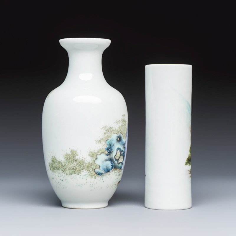 A Chinese famille rose vase and a qianjiang cai incense stick holder - 图4