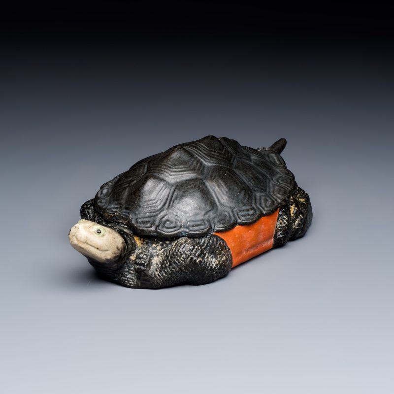A Chinese polychrome-glazed turtle-shaped tureen and cover