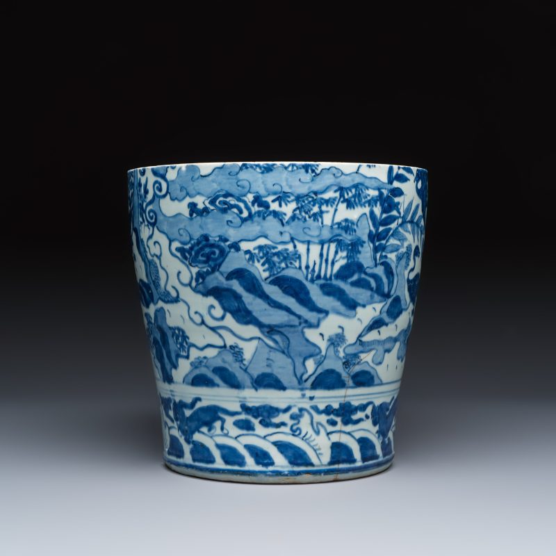 A Chinese blue and white vessel with geese in a landscape - 图5