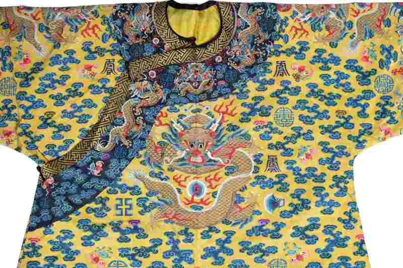 A rare yellow-ground silk kesi Twelve-Symbol semi formal dragon robe, Longpao - 图6