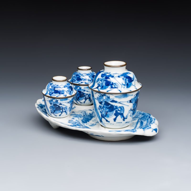 A Chinese blue and white 'Bleu de Hue' four-piece tea set