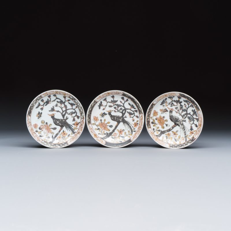 A set of six Chinese silver and gilt-decorated 'Pheasants Among Flowering Branches' tea bowls and saucers - 图2