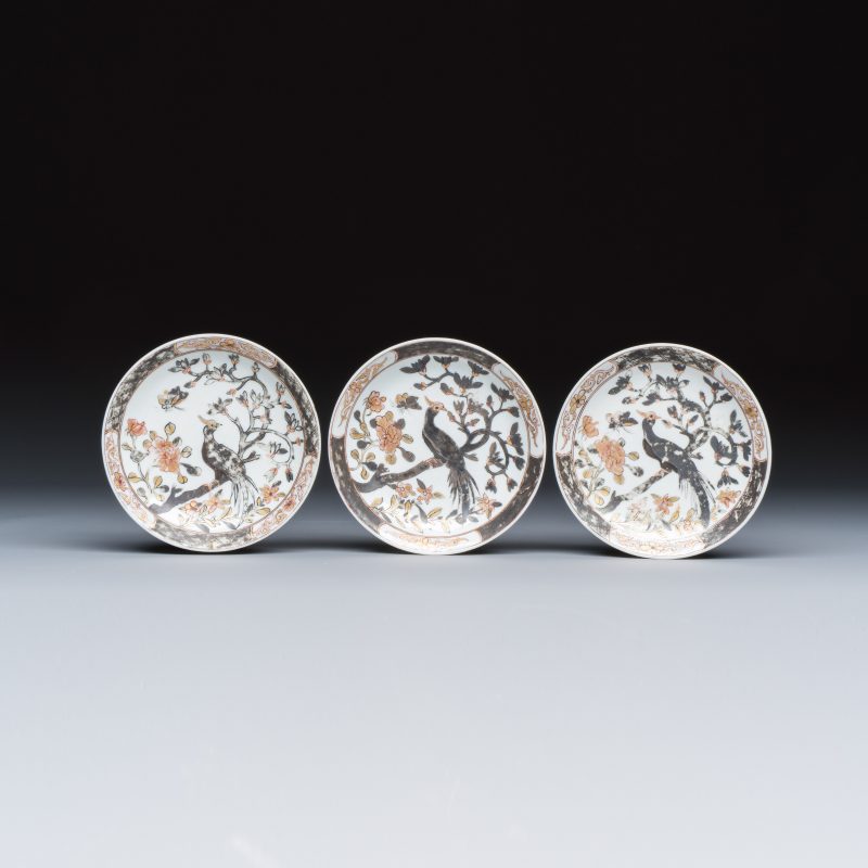 A set of six Chinese silver and gilt-decorated 'Pheasants Among Flowering Branches' tea bowls and saucers - 图4