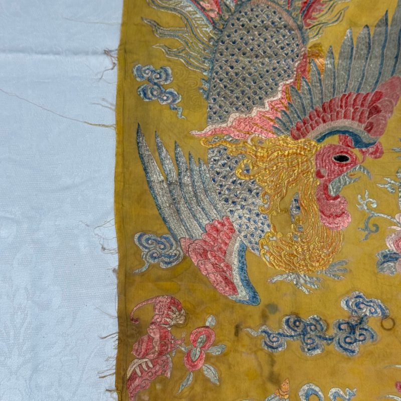 A pair of Chinese yellow-ground embroidered 'Dragons' and 'Phoenixes' panels - 图14
