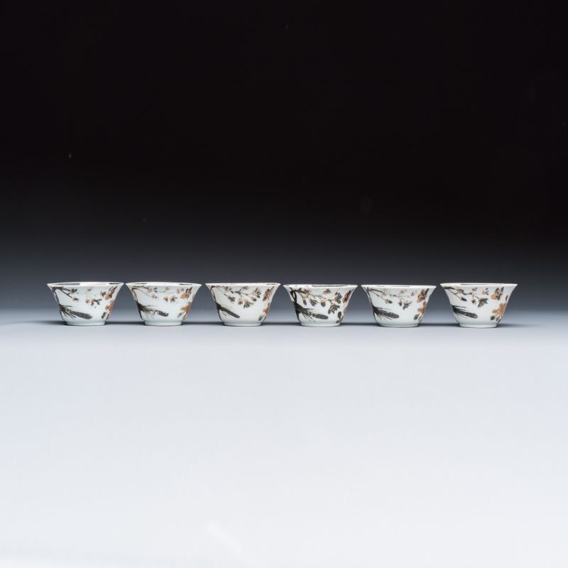 A set of six Chinese silver and gilt-decorated 'Pheasants Among Flowering Branches' tea bowls and saucers - 图7