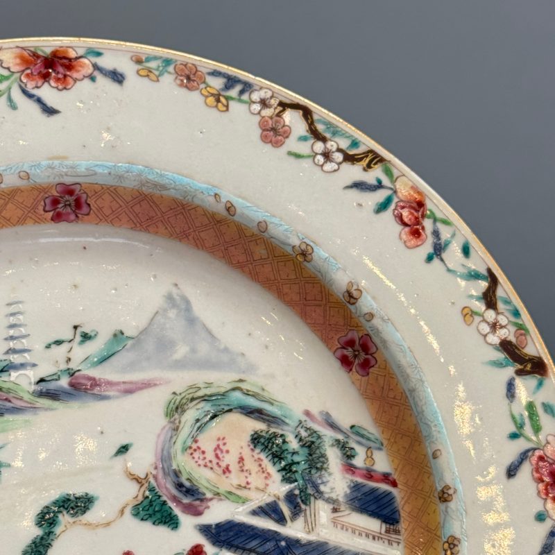 Four Chinese famille rose plates with floral and landscape design - 图45
