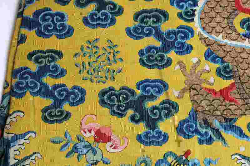 A rare yellow-ground silk kesi Twelve-Symbol semi formal dragon robe, Longpao - 图9