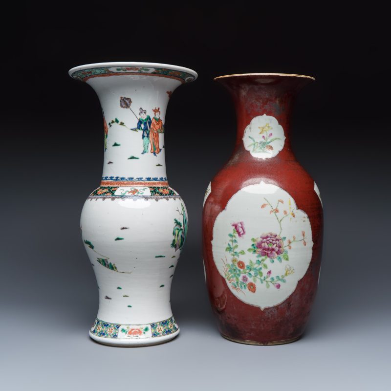 A Chinese famille verte 'Yenyen' vase and a famille rose red-ground vase - 图4