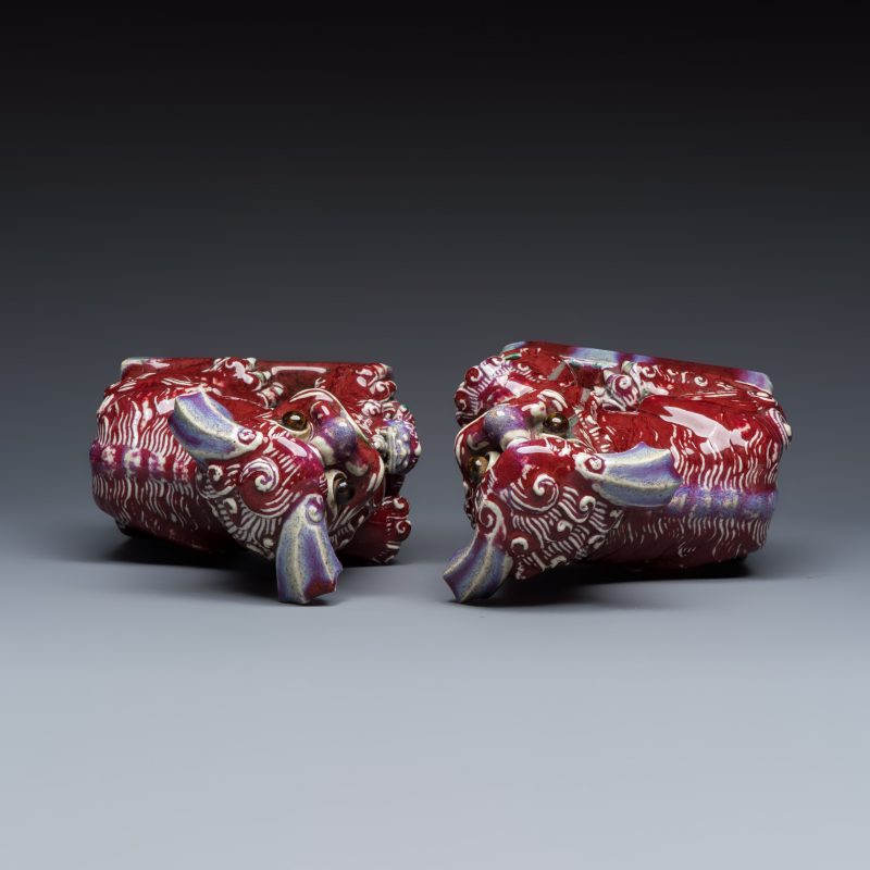 A pair of Chinese flambé-glazed models of Buddhist lions - 图6