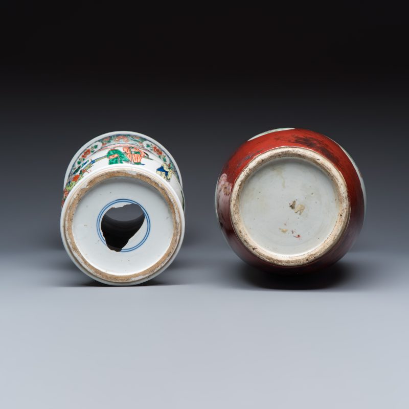 A Chinese famille verte 'Yenyen' vase and a famille rose red-ground vase - 图7