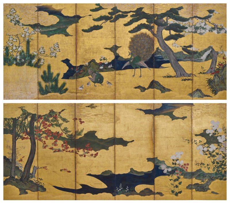 Attributed to the Kano school, Birds and flowers in spring and autumn, Momoyama – Edo period, early 17th century | 狩野派　春秋花鳥図屏風　桃山～江戸時代初期　17世紀初頭