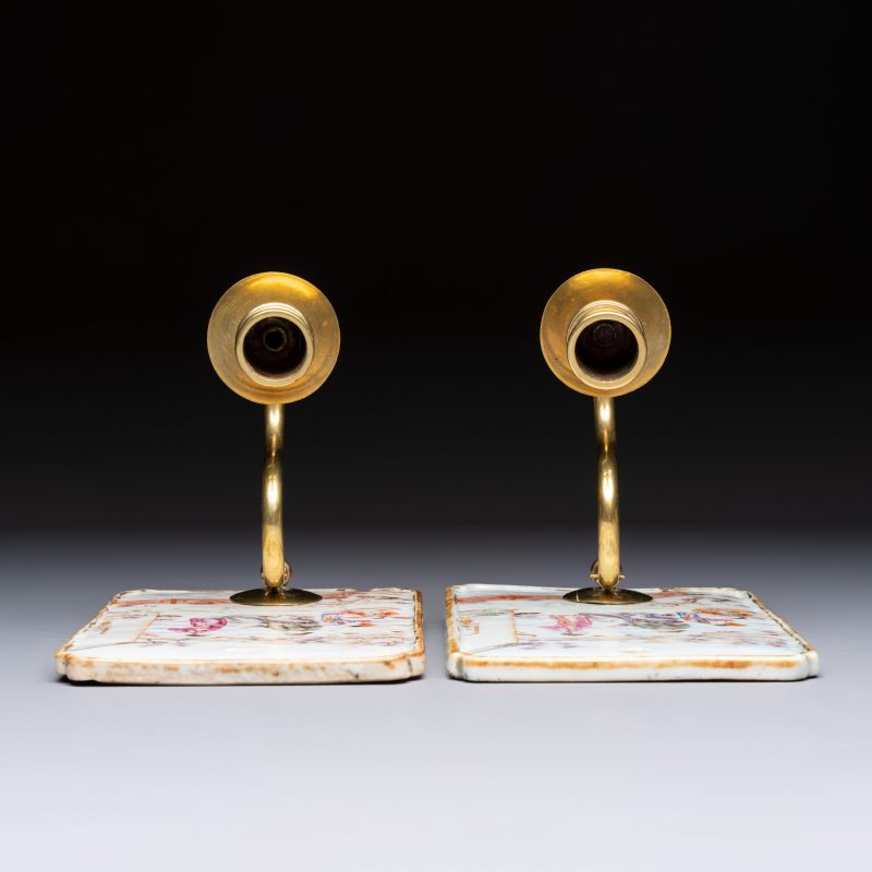 A pair of Chinese Canton famille rose 'Mandarin Subject' wall sconces - 图6