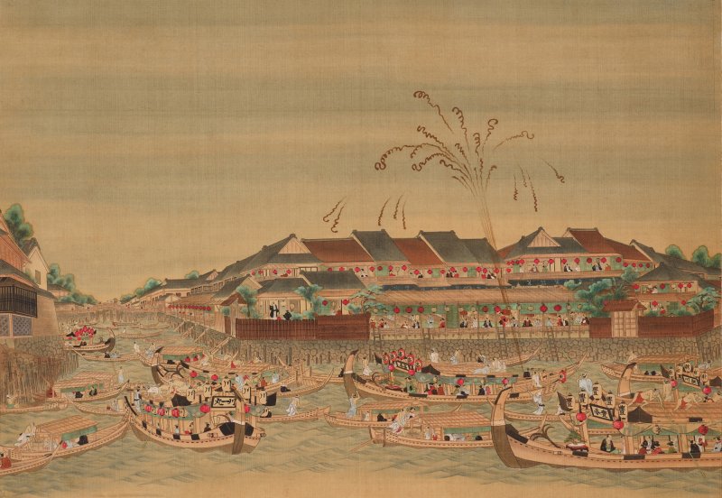 Attributed to Utagawa Toyoharu (1735-1814), Evening Cool on the Sumida River (Sumidagawa noryo zu), Edo period, late 18th century | 歌川豊春「隅田川納涼祭図」 江戸時代中期　18世紀後半 - 图1