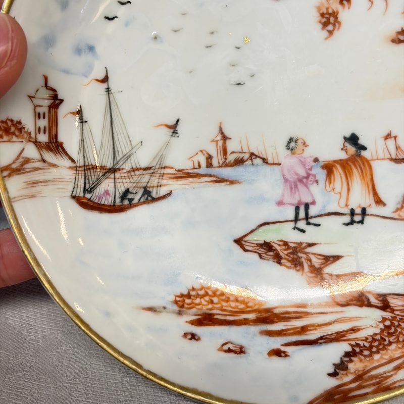 Three sets of Chinese export famille rose and grisaille 'European Subject' tea bowls and saucers - 图14