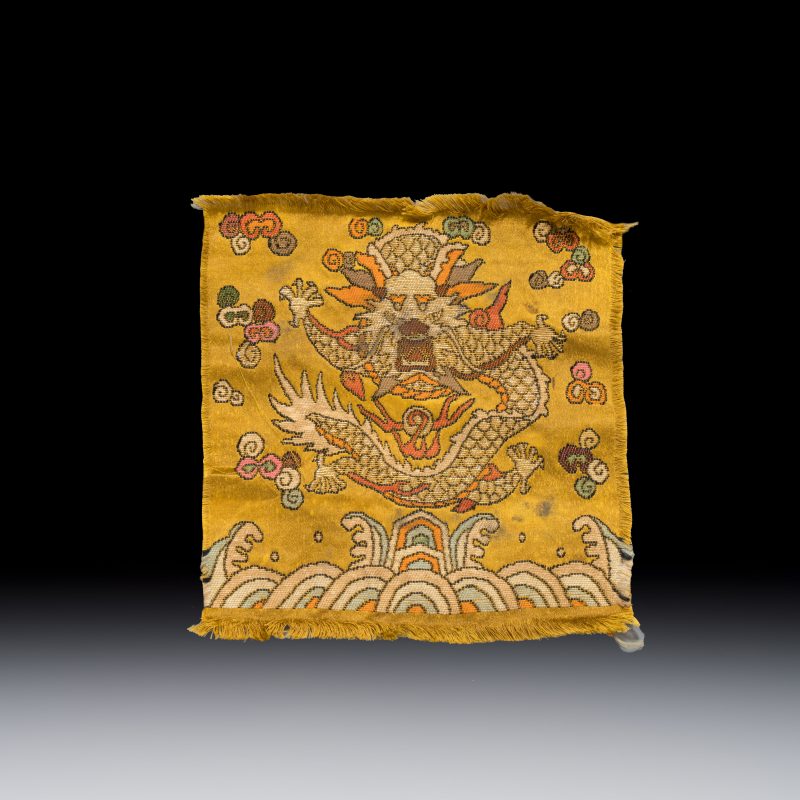 A small Chinese gold-thread brocade 'Dragon' panel
