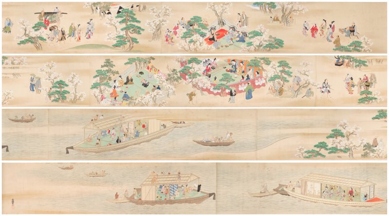 Tamura Suio (fl. 1681-1736), Cherry blossom viewing and pleasure boats, Edo period, early 18th century | 田村水鷗　花見舟遊図巻　江戸時代中期　18世紀前半