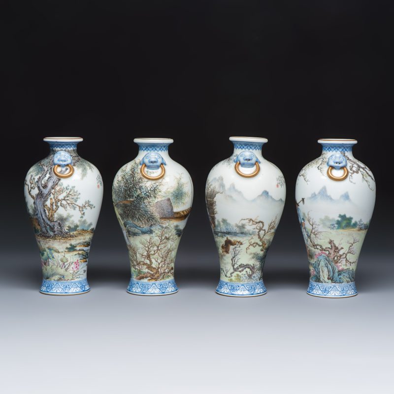 漁樵耕讀 | A set of four Chinese famille rose 'Yu Qiao Geng Du 漁樵耕讀' vases - 图3