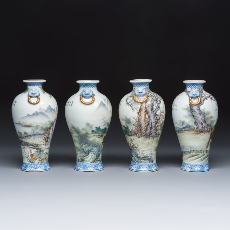 漁樵耕讀 | A set of four Chinese famille rose 'Yu Qiao Geng Du 漁樵耕讀' vases - 图5