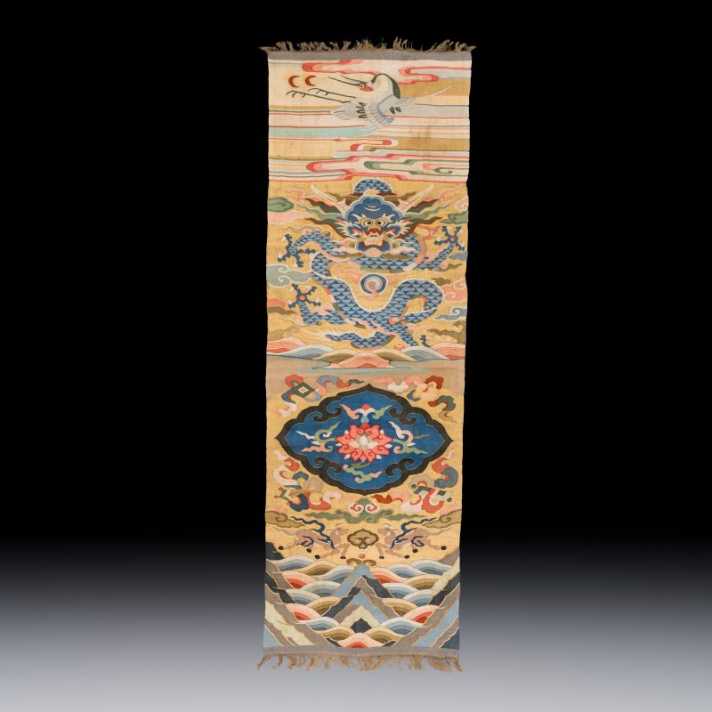 A Chinese kesi 'Deer, Crane and Dragon' panel