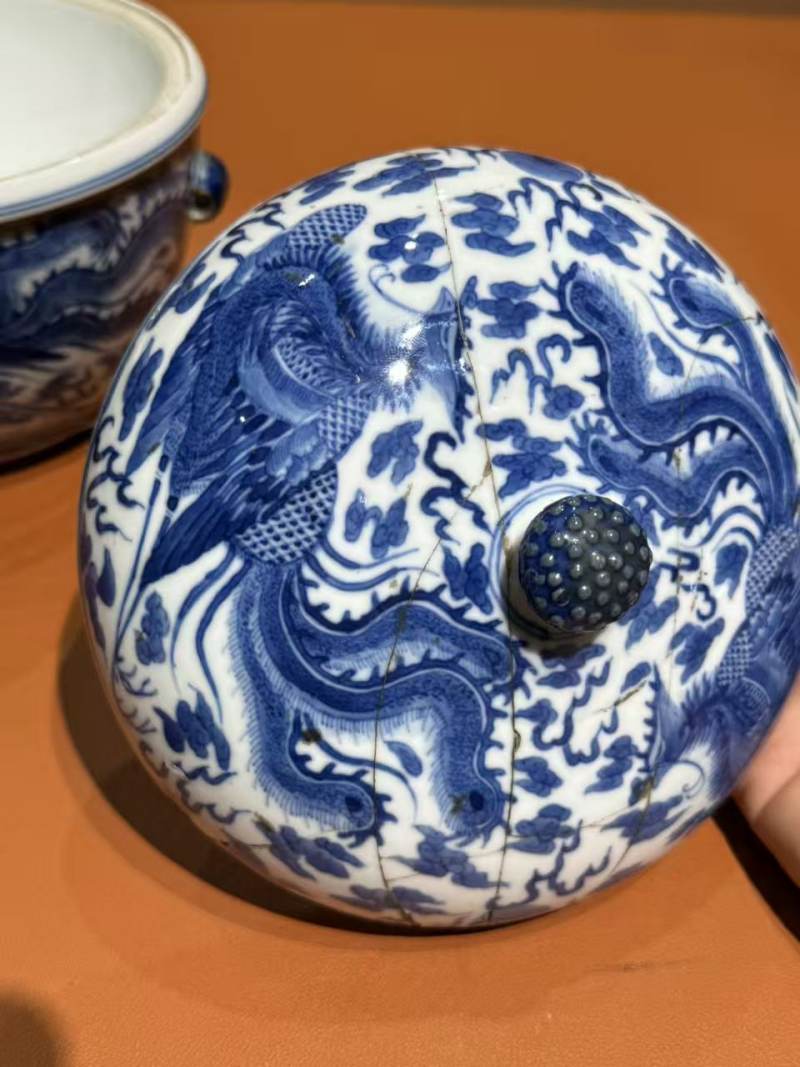 清光绪青花凤纹温锅 - 图2