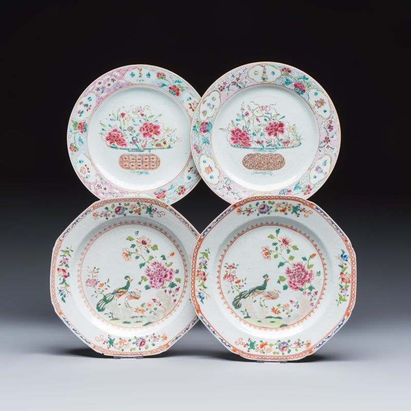 Two pairs of Chinese famille rose plates