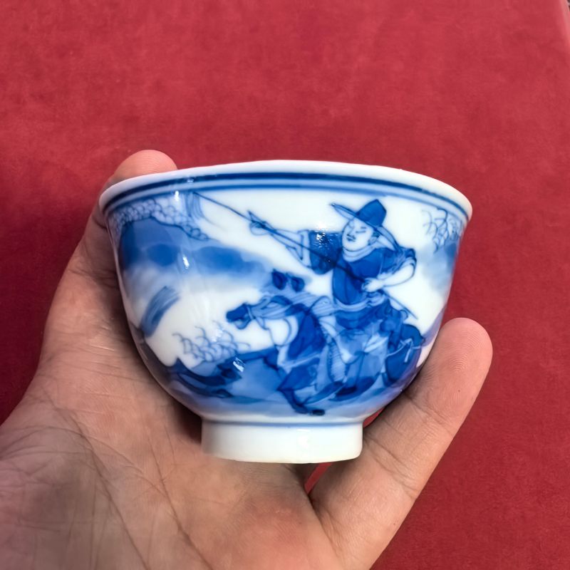 清晚期 青花狩猎图杯 - 图9