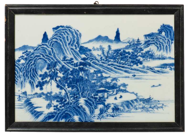 A blue and white 'landscape' plaque
