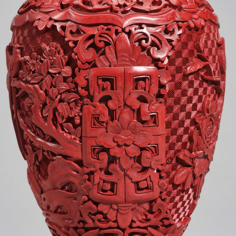 20世纪70年代 剔红花鸟瓶 - 图8