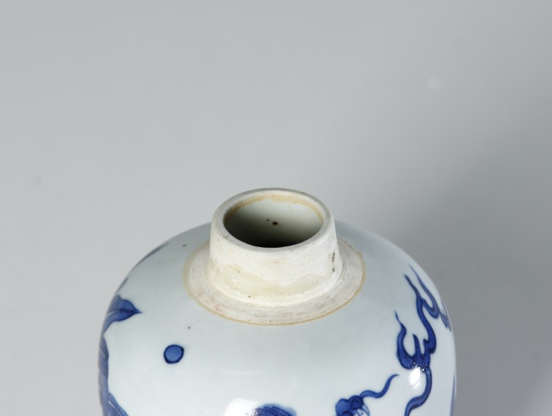 明末清初 青花麒麟芭蕉纹小罐 - 图4