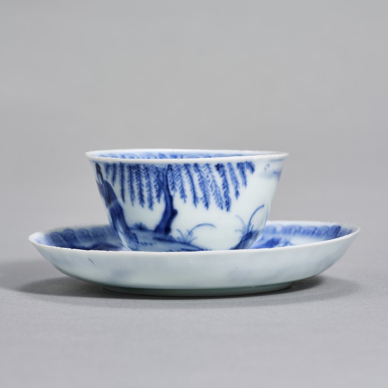 清雍正 青花司马光砸缸杯碟一组 - 图3