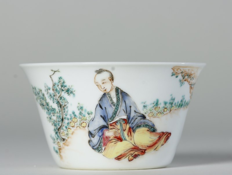清中期 粉彩高士图马蹄杯 - 图4