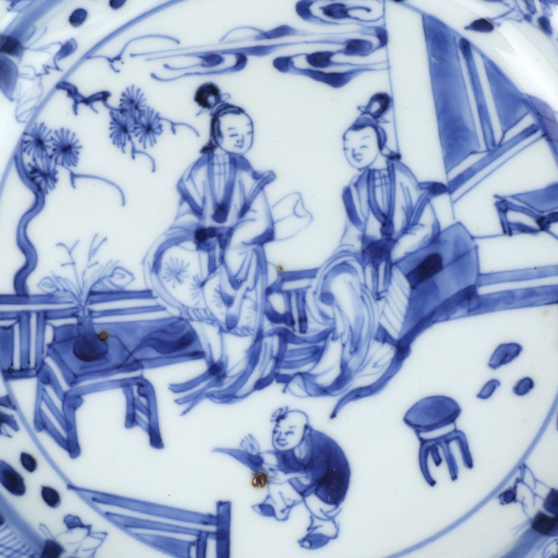 清康熙 青花教子图盘 - 图3