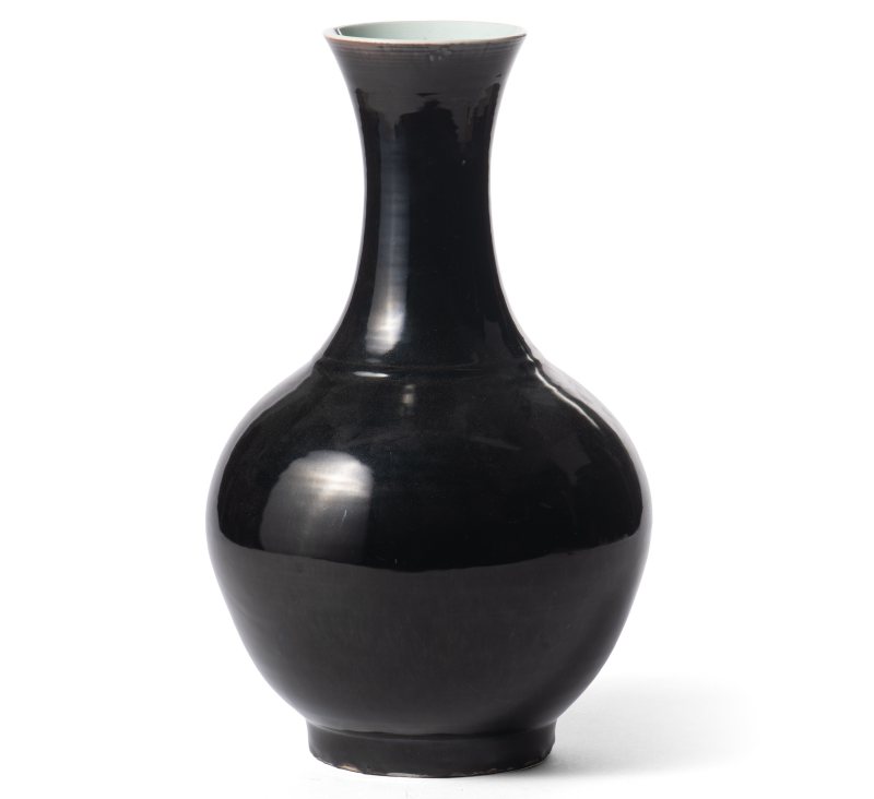 A large black-glazed vase
