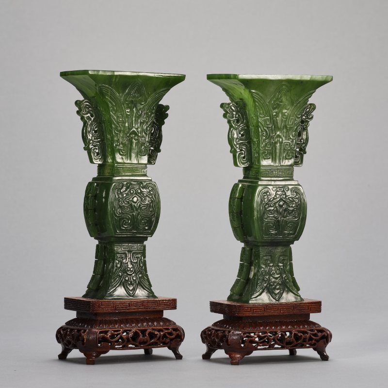 20世纪60年代 仿青铜花觚一对 - 图3