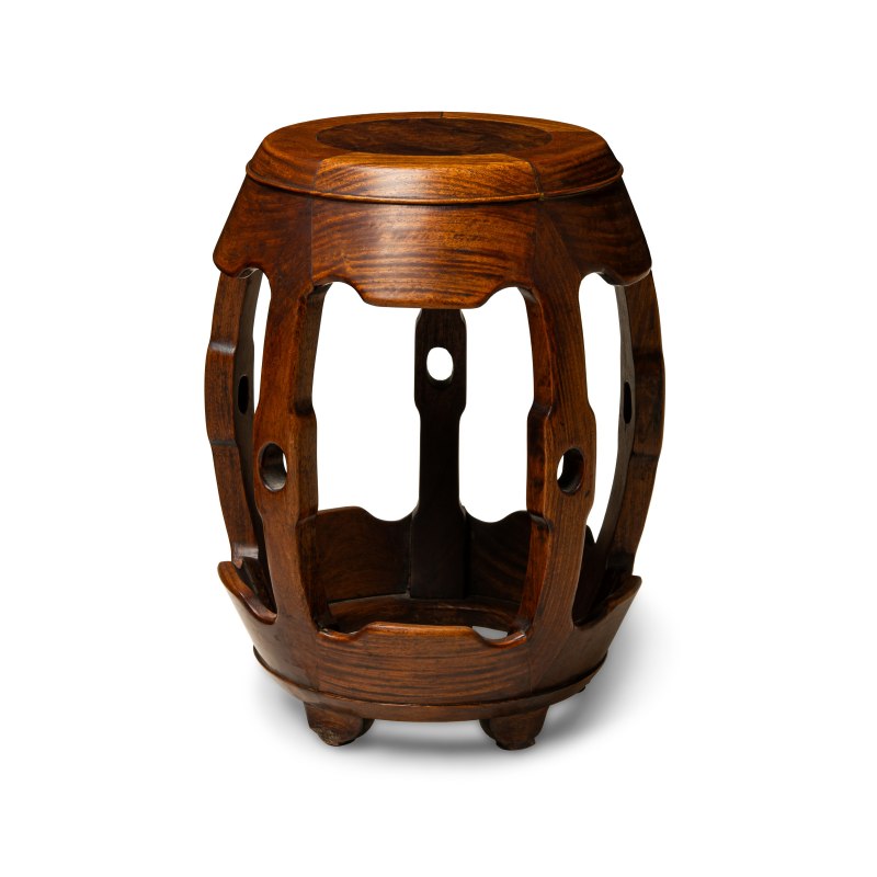 A huali and burlwood-inset barrel-form drum stool - 图1