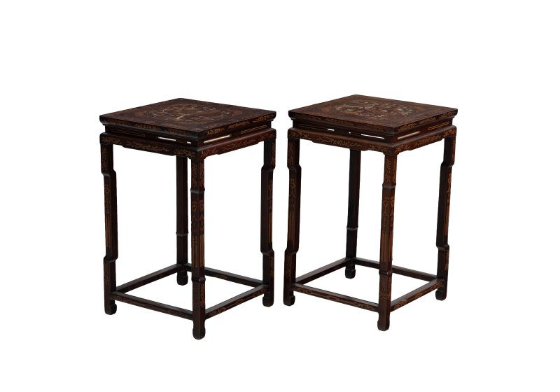 A pair of hardwood and bone inlaid square table stands - 图2
