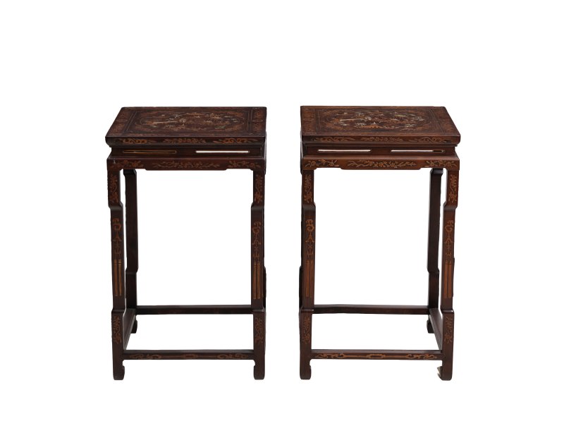 A pair of hardwood and bone inlaid square table stands - 图3